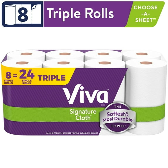 Viva Signature Cloth Paper Towels, 8 Triple Rolls, 129 Sheets per Roll - 3 Count