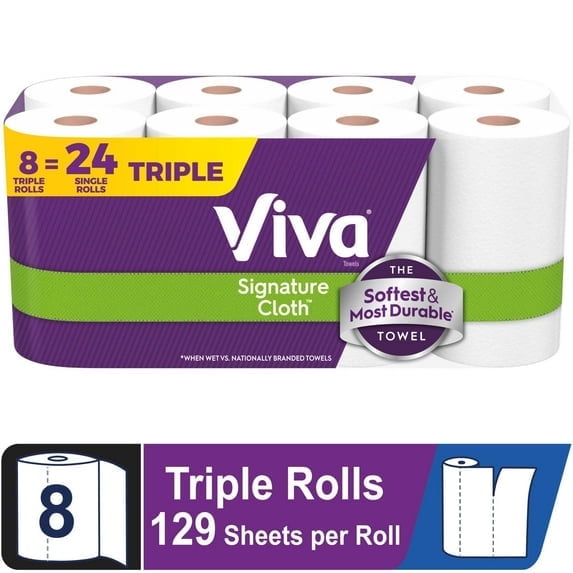 Viva Signature Cloth Paper Towels, 8 Triple Rolls, 129 Sheets per Roll - 3 pack