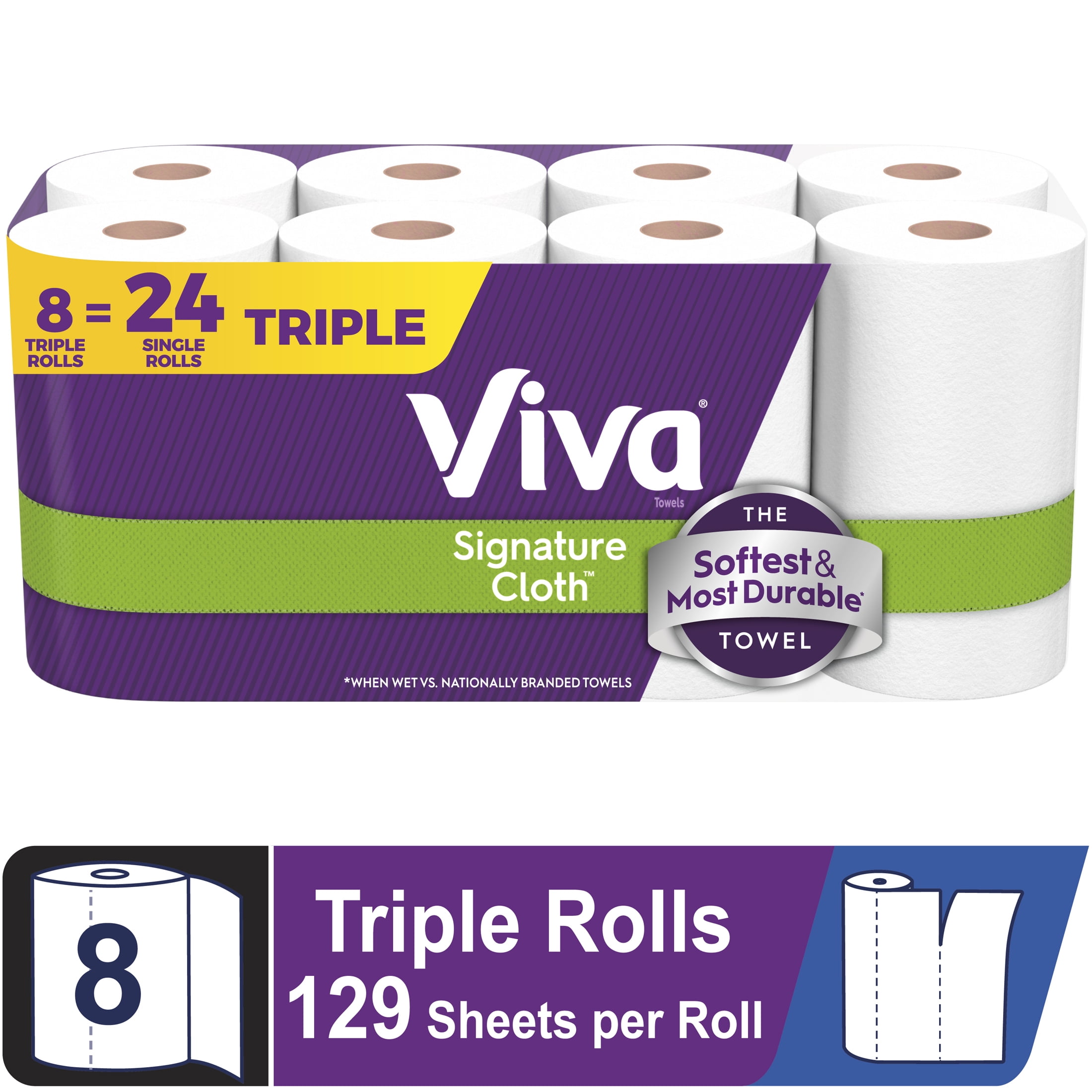 Viva Signature Cloth Paper Towels, 8 Triple Rolls, 129 Sheets per Roll