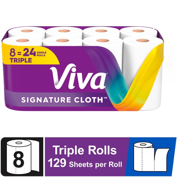 Viva Signature Cloth Paper Towels, 8 Triple Rolls, 129 Sheets per Roll