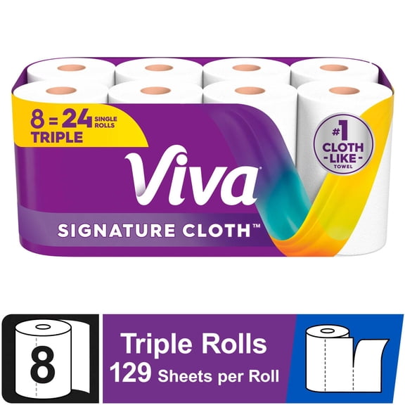 Viva Signature Cloth Paper Towels, 8 Triple Rolls, 129 Sheets per Roll