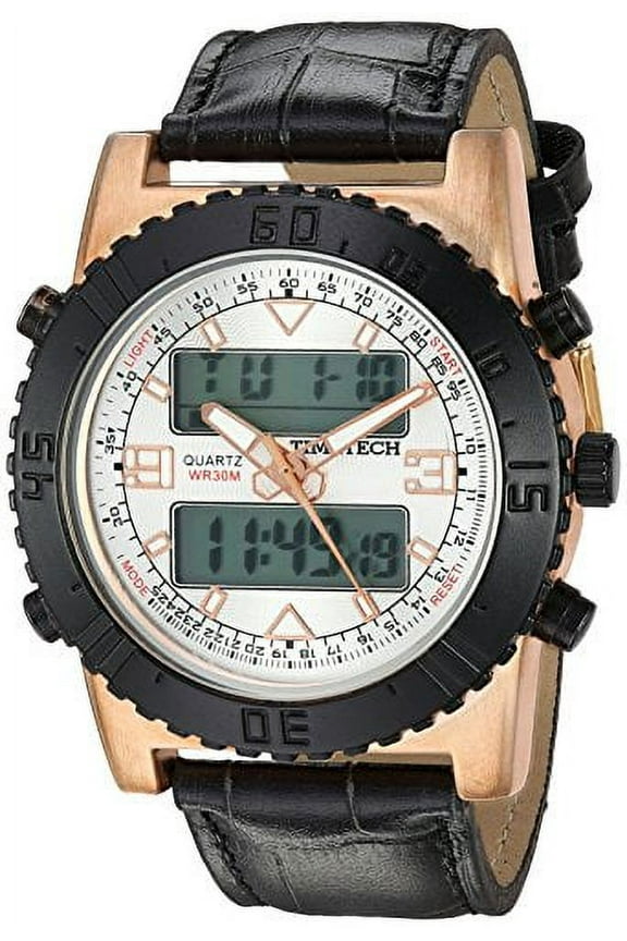 Viva Time Men's Timetech Analog Digital Japanese-Quartz Watch with Leather Strap, Brown, 24 (Model: 2812RBK)