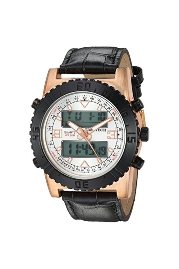 Men's Timetech Analog Digital Japanese-Quartz Watch with Leather Strap, Brown, 24 (Model: 2812RBK)
