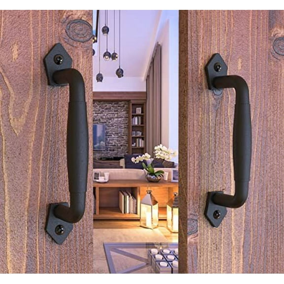 VivaLight 2-Pack 8 Inch Round Rustic Sliding Barn Door Handle - Black Steel Pull for Fence Gate, Garage, Shed, Closet, Pantry - Indoor and Outdoor Use - Easy Install