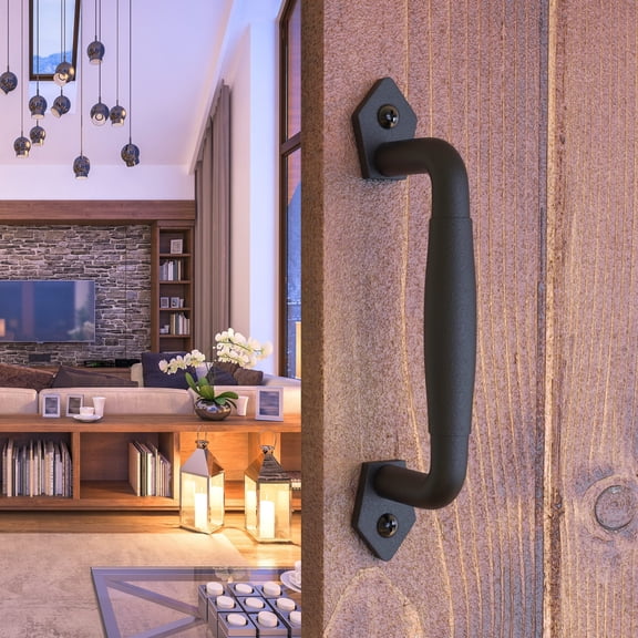 VivaLight 8 Inch Round Rustic Barn Door Handle - Solid Steel Black Pull for Sliding Doors, Gates, Garages, Sheds, Closets, Pantries - Durable & Stylish - Easy Install