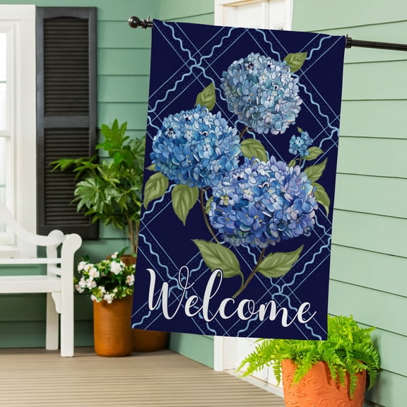VivaStyle Hydrangea Burlap House Flag