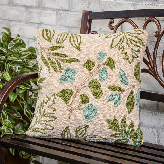 VivaStyle Leaf Print Indoor/Outdoor Hooked Pillow, 18"x18"
