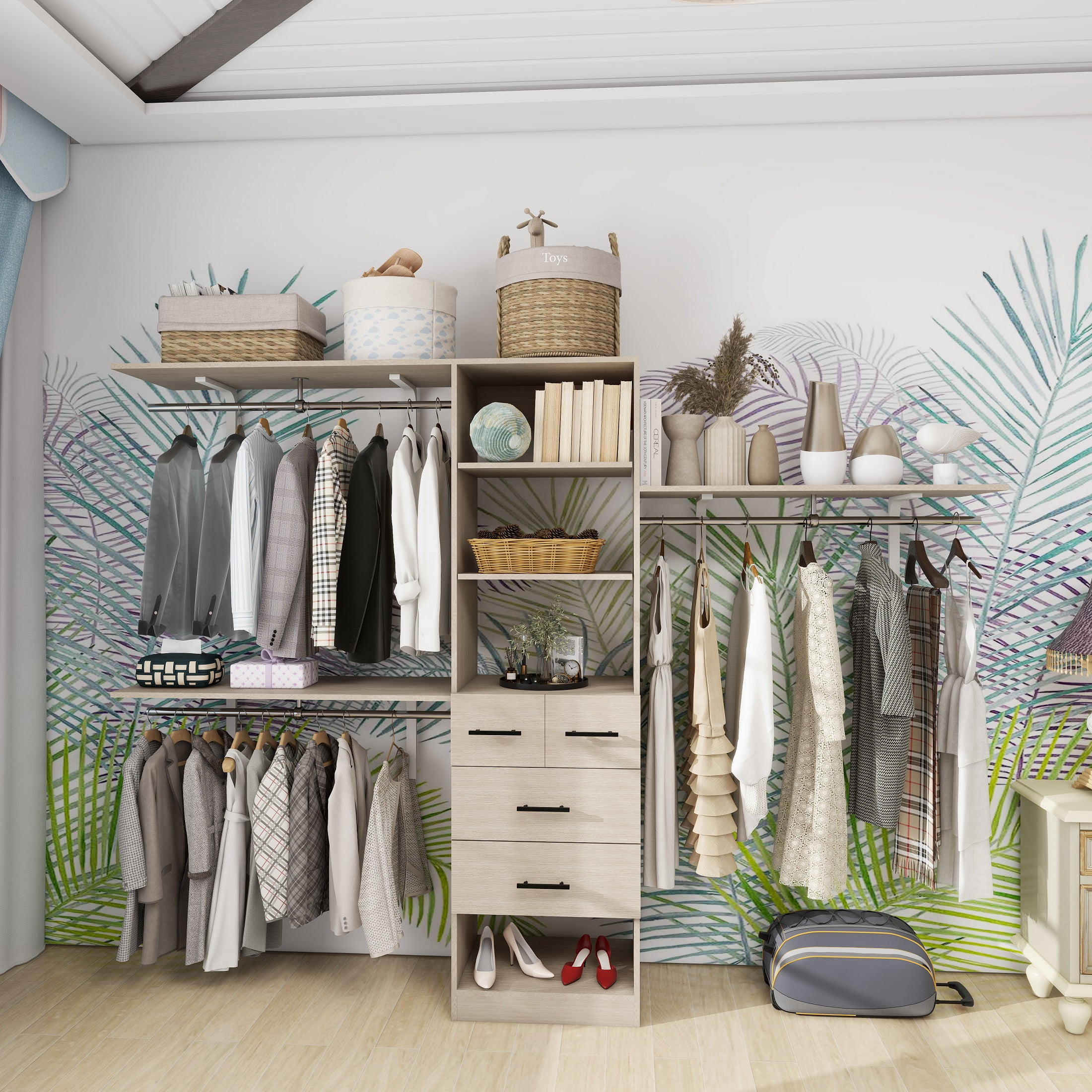 VivaVista 8ft Walk-In Closet Organizer | Wood Armoire with 3 Shelf ...