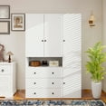 thumbnail image 1 of VivaVista Wardrobe Armoire Closet, Modern Armoire Storage Cabinet with Hanging Rod & Drawer, Wood, 1 of 9
