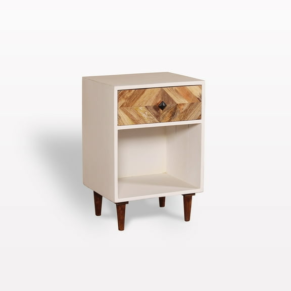 Vivaan Art And Craft Wooden Bedside Table 2 Drawer Sturdy Mango Wood Legs Modern Nightstand