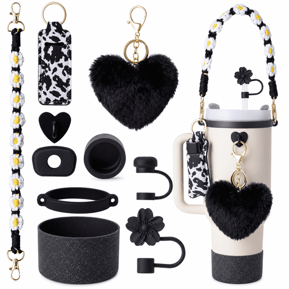 Vivabreeze Stanley Cup Accessories Bottle Handle Carrier Strap,Silicone Cup Boot, Lipstick Holder, Straw Topper & Spill Stopper Cute Decorative Charms, Accessories for Stanley Cup 40oz/30oz Decor