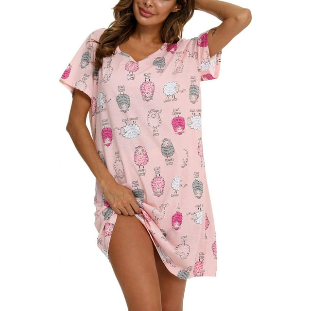 Vivabric Womens Nightgowns Cotton Sleepwear Plus Size Sleep Shirt Short