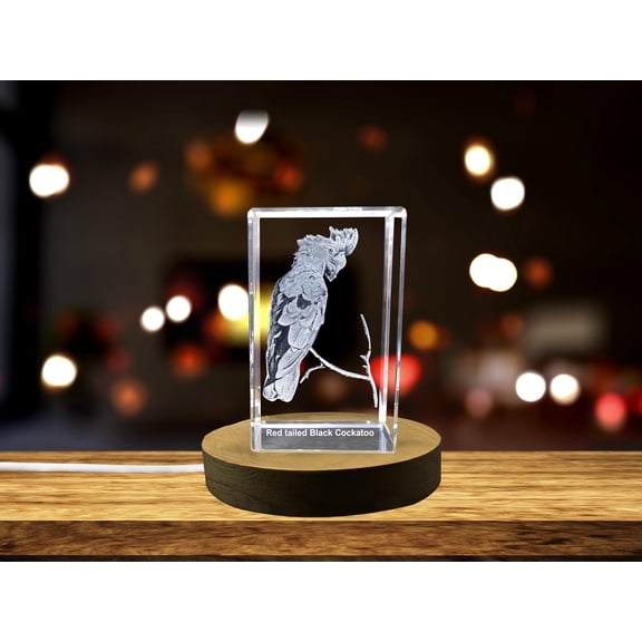 Vivacious Crystal Red-tailed Black Cockatoo Sculpture - A Feathered Masterwork A&B Crystal Collection