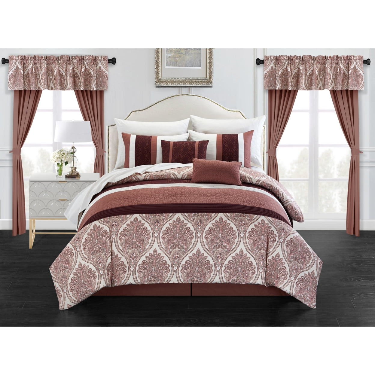 Vivaldi 20 Piece Comforter Set Medallion Quilted Embroidered Design Bed