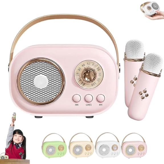 Vivamic C20 Portable Kids Karaoke Set with Bluetooth Speaker and 2 Wireless Mic, Mini Home & Outdoor Entertainment System for Singing, Parties, Travel, and Family Fun