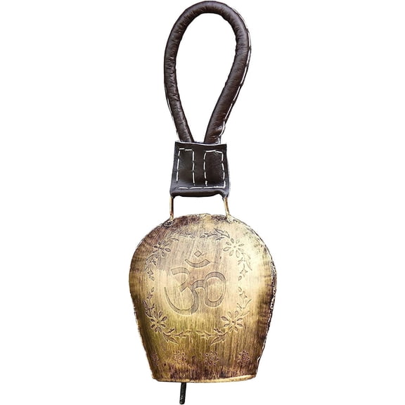Vivanta 5 Inch Cow Bells Noise Makers  Decorative Wall Hanging Bell, Antique Gold Cow Bell with Leather Strap, Meditation, Indian Religious Om Bell, Zen, Yoga & Spiritual Dcor, Indoor & Outdoor Use
