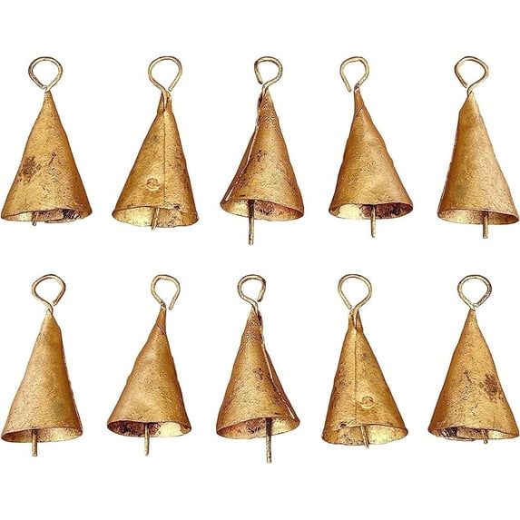 Vivanta 2" 10 Pcs Mini Gold Rustic Vintage Iron Tin Metal Christmas Jingle Bells for Crafts, Tiny Hanging Chimes Decor