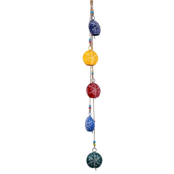 Vivanta 36" Hanging Metal Bells  Hand-Painted Rustic Wind Chime with 5 Large Cowbells on Jute Rope & Glass Beads  Vintage Door Hanging, Fireplace, Garden, Patio, Boho & Christmas Decor (Multi 36")