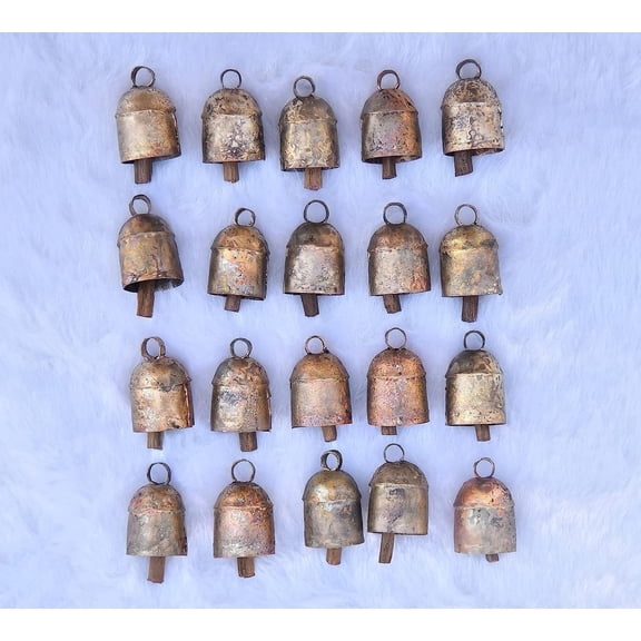 Vivanta 4cm Rustic Christmas Bells Cow Bells for Crafts - Hanging Witch Bells - Jingle Bells for Craft Gold, With Wooden Clapper Set of 20