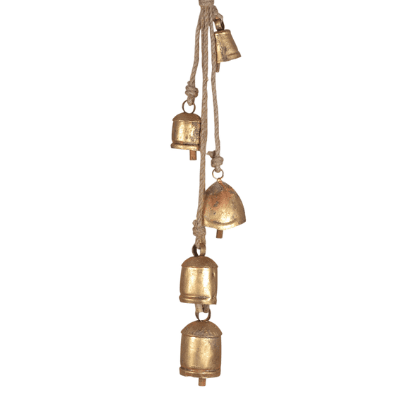 Vivanta Christmas Bells  Decorative Hanging Bells on Rope, Handmade Vintage Gold Door Chime, Rustic Cowbell Wall Dcor for Mantel, Fireplace, Garland, Wreath, Shabby Chic Farmhouse Ornament 30