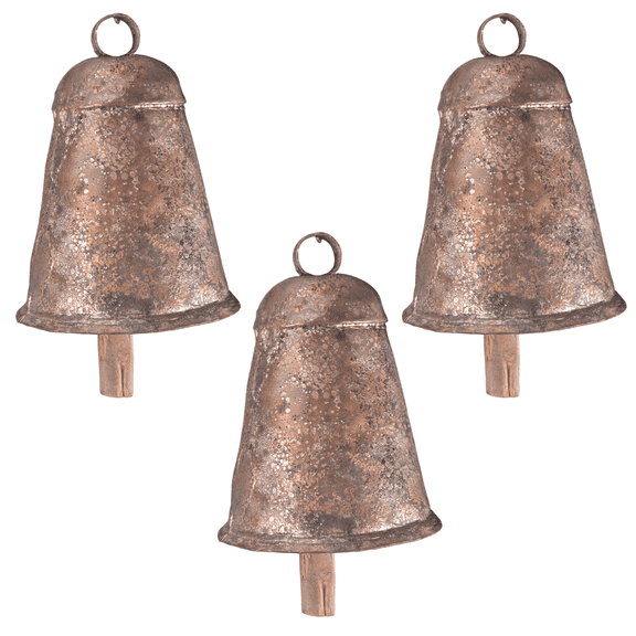 Vivanta Giant Cow Bell Set of 3 5.5 Inch Antique Large Christmas Bells for Decoration | Handmade Vintage Farmhouse Jingle Bell, Witches Bells Door Protection, Wind Chime DIY Craft Hanging Garland