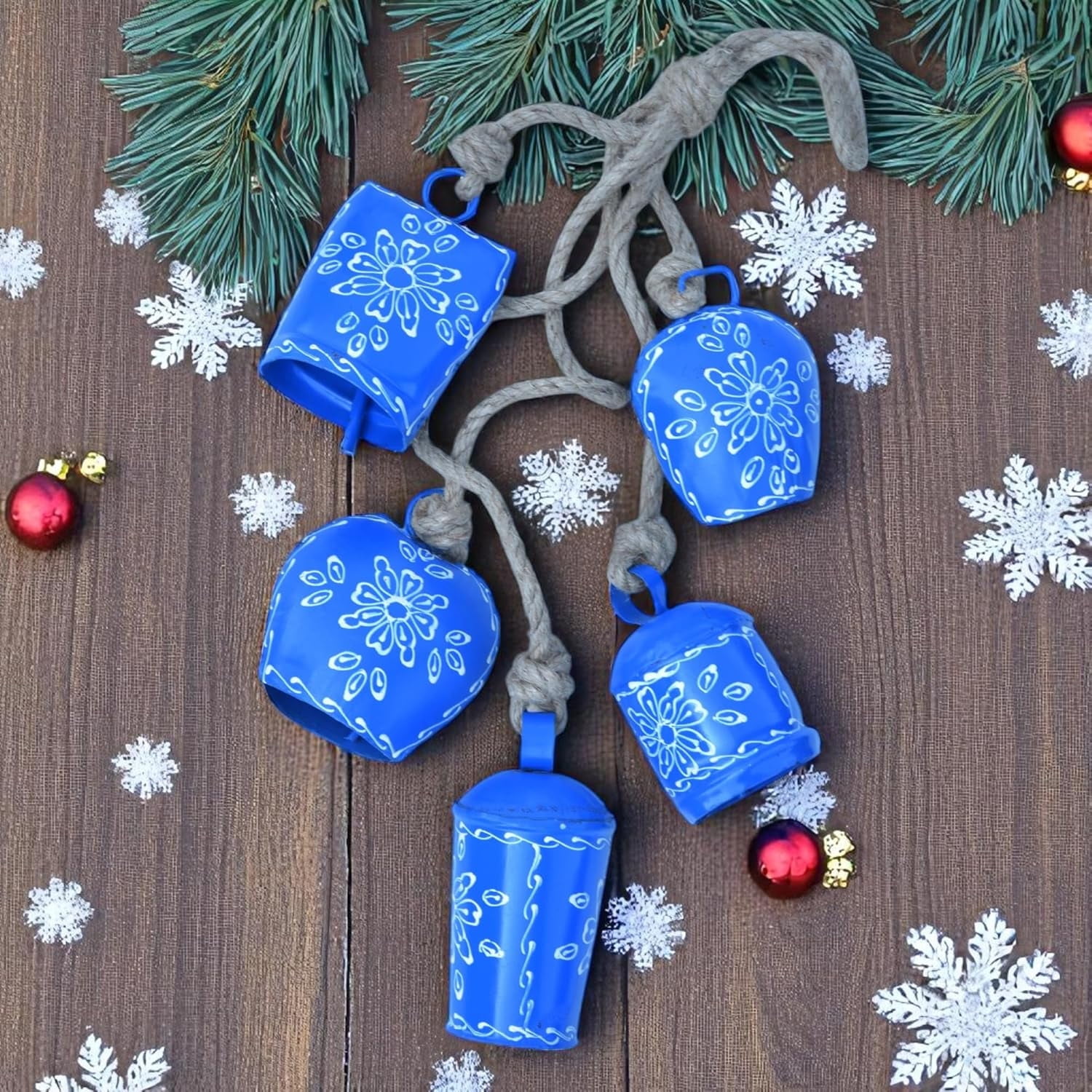 Vivanta Hand Painted Metal Rustic Decorative Hanging Wind Chime, Blue Floral, 25 inch, Housewarming Gift, Outdoor Decor for Backyard Garden Porch Patio and Home Decor