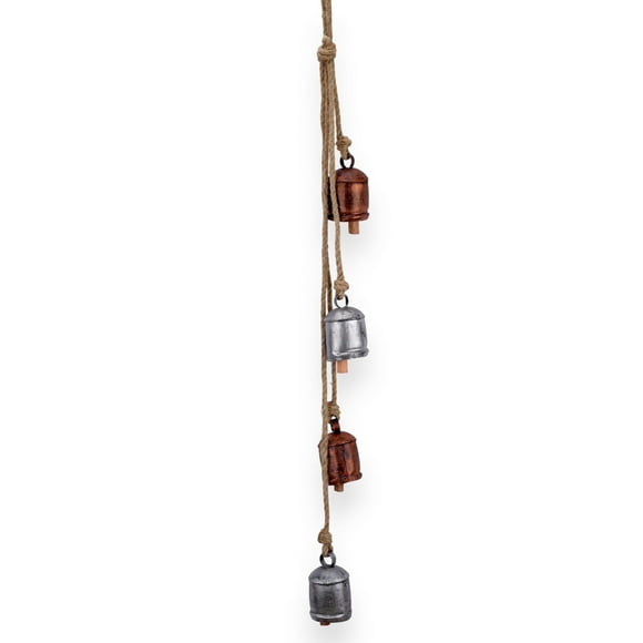 Vivant Hanging Christmas Bells 36" – 4 Rustic Cow Bell Garland on Jute Rope – Farmhouse Decor – Christmas Tree Ornaments, Witch Bells, Jingle Bells, Wreath Decoration, Indoor & Outdoor