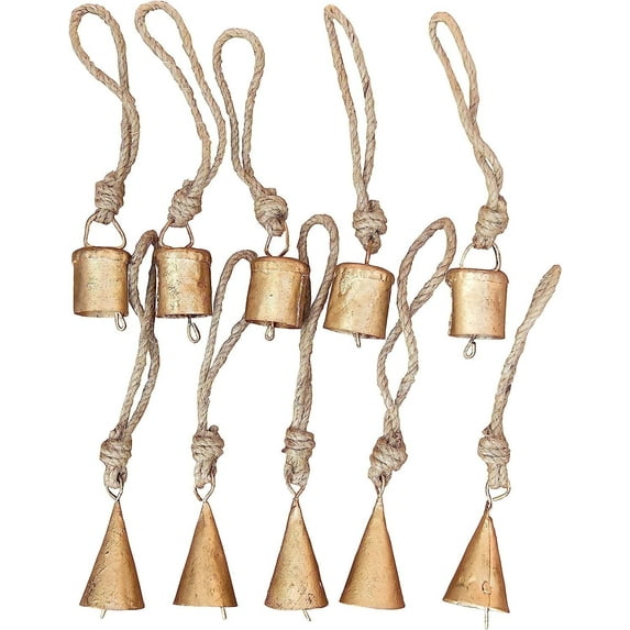 Vivanta Wind Chime Bells, Pack of 10 – Handmade Tin Cow Bells for Crafts & Christmas Décor – Rustic Gold Vintage Hanging Ornaments