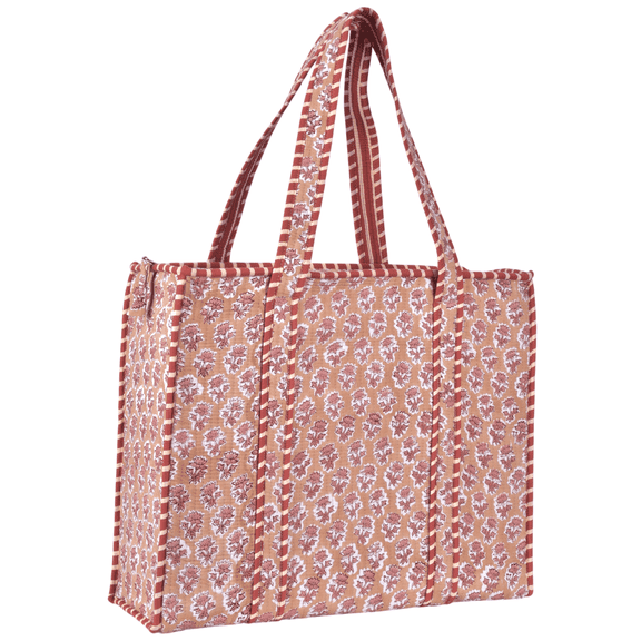 Vivanta Quilted Tote Bag for Women Large Size Block Print Cotton Shoulder Bag for Shopping Grocery Travel Work Handmade Floral Tote Bags, Quilted Puffy Beach Bags with Zipper