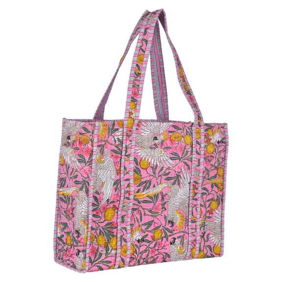 Vivanta Quilted Tote Bag for Women Large Size Block Print Cotton Shoulder Bag for Shopping Grocery Travel Work Handmade Floral Tote Bags Reusable Quilted Beach Bags 16 13 6 inches