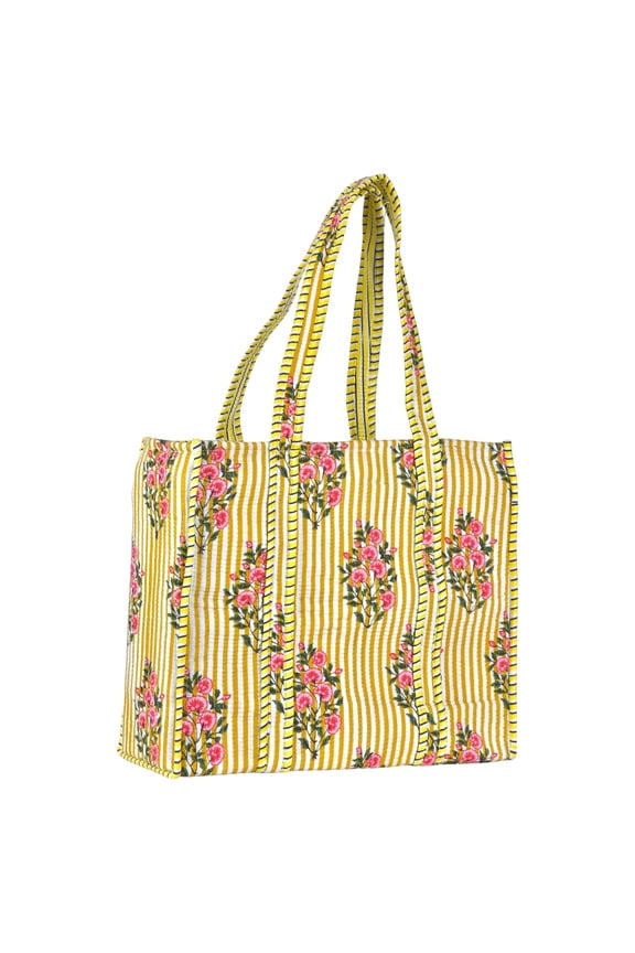 Quilted Tote Bag for Women  Large Size Block Print Cotton Shoulder Bag for Shopping Grocery Travel Work  Handmade Floral Tote Bags Reusable Quilted Beach Bags 16  13  6 inches