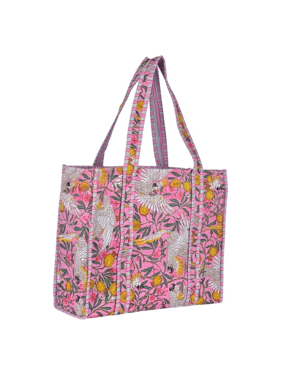 Quilted Tote Bag for Women Large Size Block Print Cotton Shoulder Bag for Shopping Grocery Travel Work Handmade Floral Tote Bags Reusable Quilted Beach Bags 16 13 6 inches