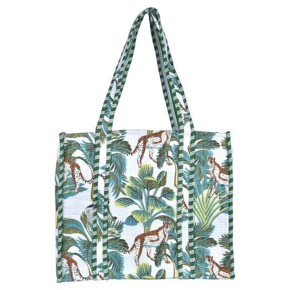 Vivanta Quilted Tote Bag for Women Large Size Block Print Cotton Shoulder Bag for Shopping Grocery Travel Work Handmade Floral Tote Bags Reusable Quilted Beach Bags 16 13 6 inches