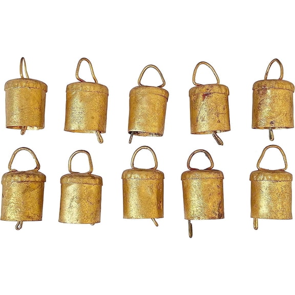 Vivanta Rustic Vintage Holiday Handmade Christmas Ornaments Cow Bell, 4 cm, 10 Pcs, Gold