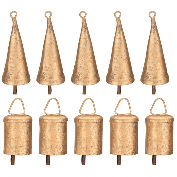 Vivanta 10 Pcs Rustic Gold Metal Bells for Crafts  3.15 Jingle Bells for Christmas Ornaments, Wreaths, Wind Chimes for Outside, Hanging Bell, Cow Bells, Witch Bells, Vintage Decor, Door Knob Bell