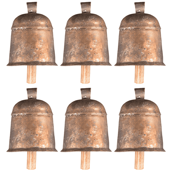 Vivanta Small Bells Set of 6 3.5 Inch Copper Finish Bells for Crafts DIY | Rustic Vintage Cow Bell, Christmas Ornaments for Decoration, Handmade Jingle Bell, Wind Chime Supply, Garland, Wreath