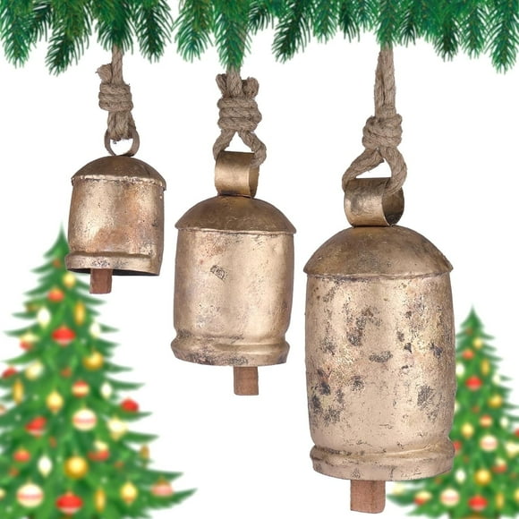 Vivanta Handmade Rustic Wind Chime Christmas Decoration – Large Outdoor Porch Décor with Harmony Bells (8", 6", & 4") Pack of 3 – Vintage Metal Hanging Ornament