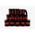 thumbnail image 1 of Vivaplex, 12, Amber, 4 oz Round Glass Jars, with Inner Liners and Black Lids, 1 of 4