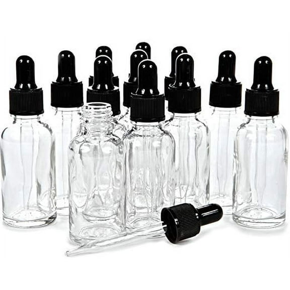 Vivaplex 12 Clear 1 oz Glass Bottles with Glass Eye Droppers