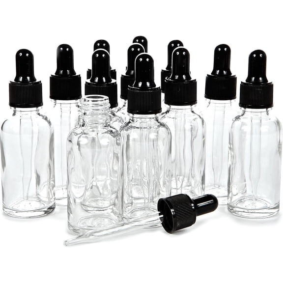 Vivaplex Clear 1 oz Glass Bottles with Glass Eye Droppers - 12 count