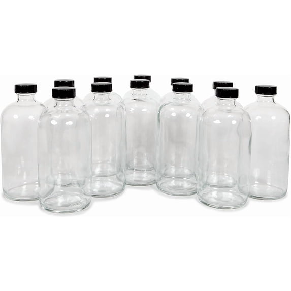 Vivaplex, 12, Clear, 16 oz Glass Bottles, with Lids