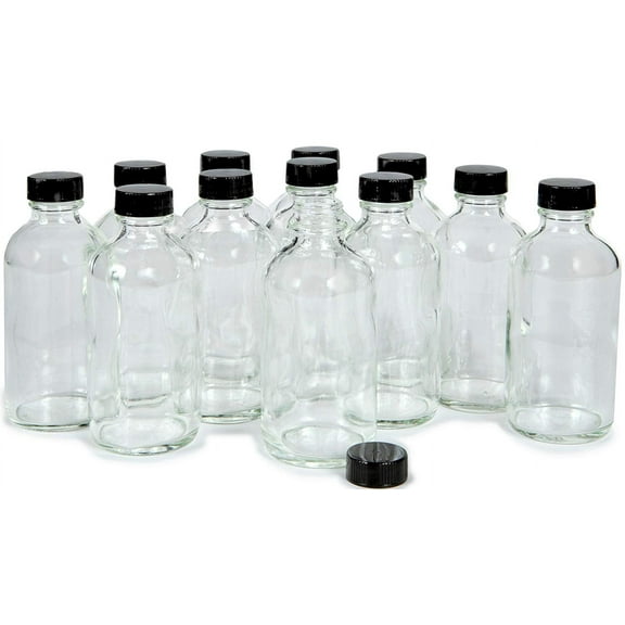 Vivaplex 12 Clear 4 oz Glass Bottles with Lids
