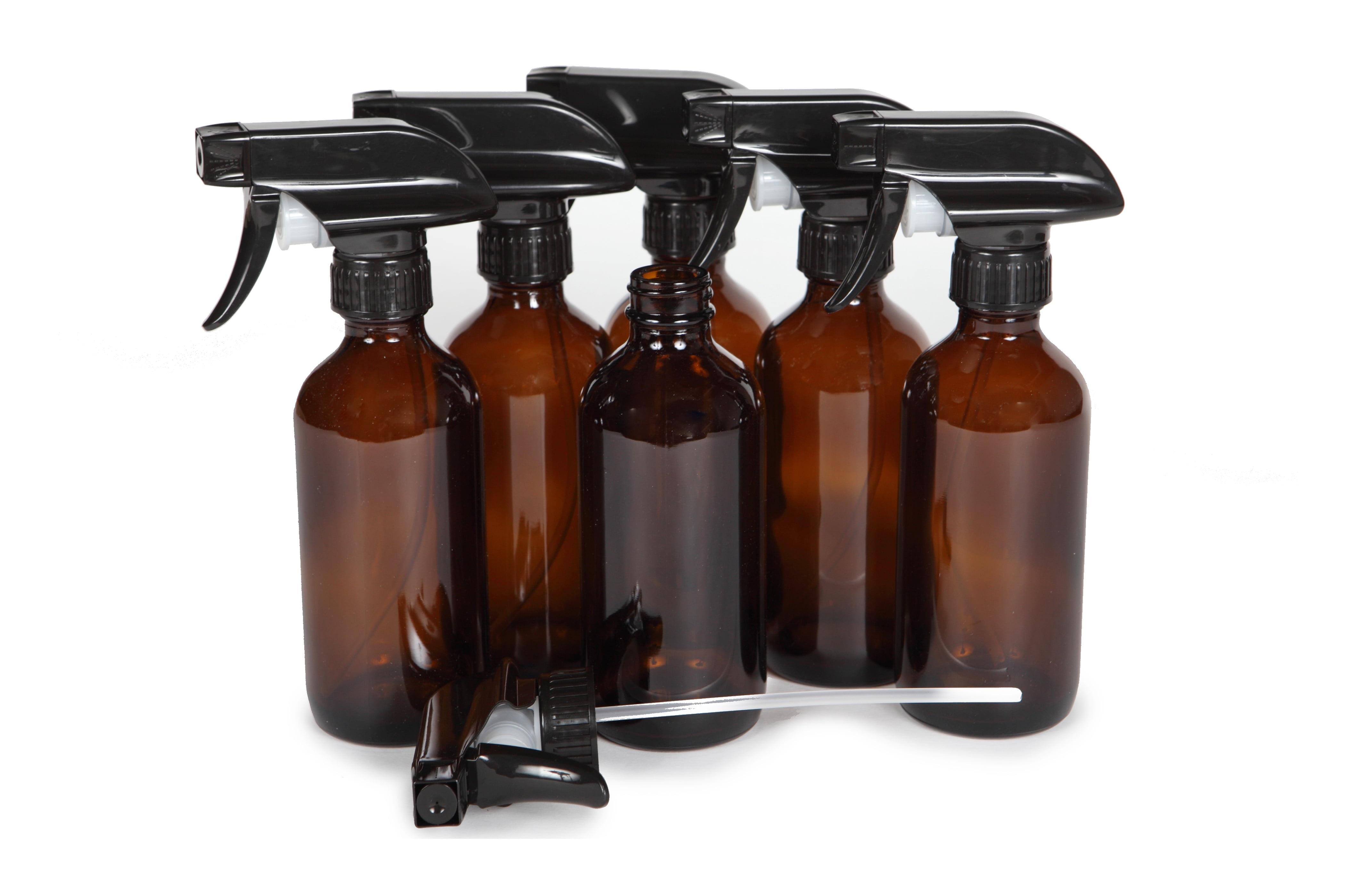 Vivaplex, 6, Large, 16 oz, Empty, Amber Glass Spray Bottles with Black Trigger Sprayers