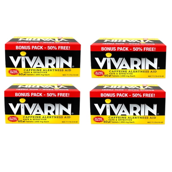 Vivarin Caffeine Pills 200mg Caffeine per Dose, Safe and Effective, Helps You Stay Awake, Energy Supplement, 60 Tablets - 4 Pack