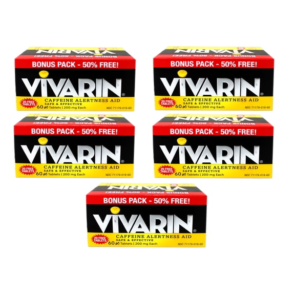 Vivarin Caffeine Pills 200mg Caffeine per Dose, Safe and Effective, Helps You Stay Awake, Energy Supplement, 60 Tablets - 5 Pack