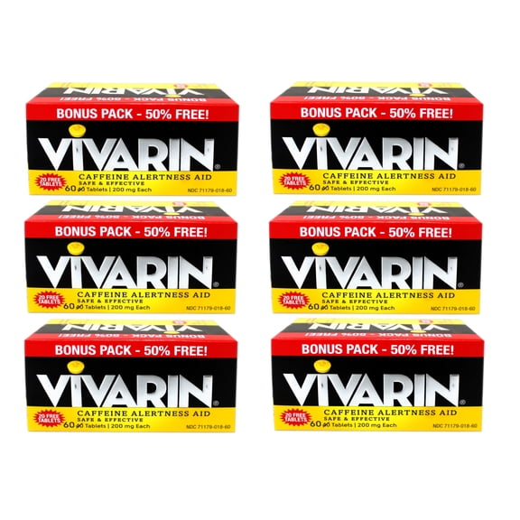 Vivarin Caffeine Pills 200mg Caffeine per Dose, Safe and Effective, Helps You Stay Awake, Energy Supplement, 60 Tablets - 6 Pack