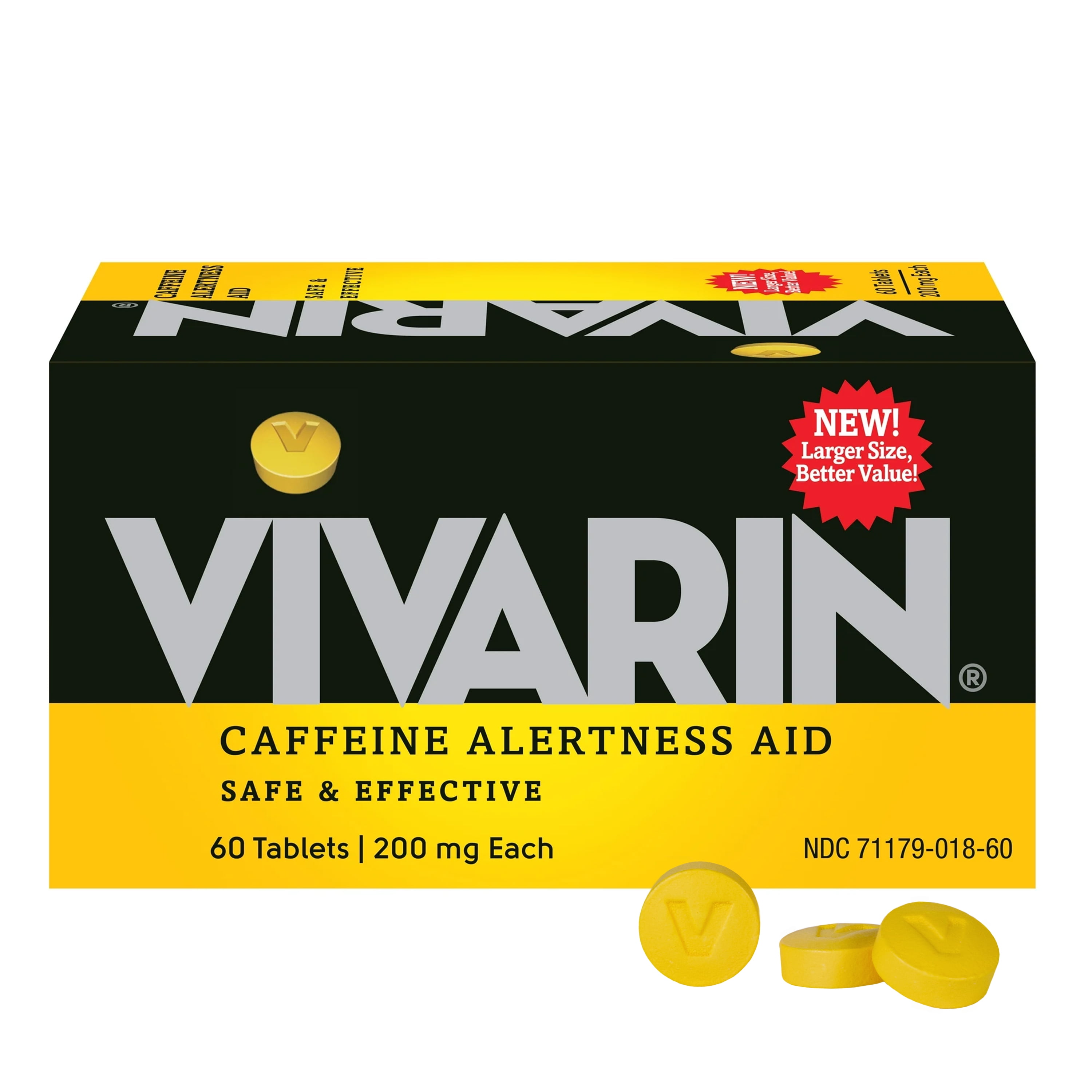 Vivarin Caffeine Pills, 60 Count Value Size, FDA Approved, Safe and Effective Mental Energy Support