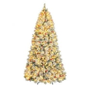 VIVATREES 6ft Pre-lit Flocked Artificial Christmas Tree 1032 Hinged Branch Tips Spruce w/ Red Berries 250 Warm White LED Lights Foldable Metal Base