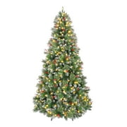 VIVATREES 6ft Pre-lit Flocked Artificial Christmas Tree Red Berries 956 Hinged Frosted Branch Tips Spruce w/ Pine Needle 250 Warm White LED Lights Foldable Base