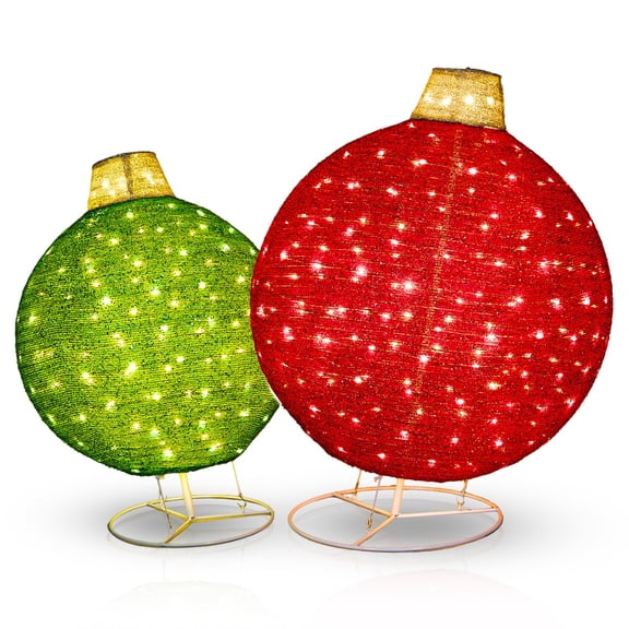 Vivatrees 2 Piece Christmas Ornament Decoration Iron Pop-up Hanging w/230 LED Light Assorted Colors for Xmas Outdoor Holiday - 30" & 24" Set